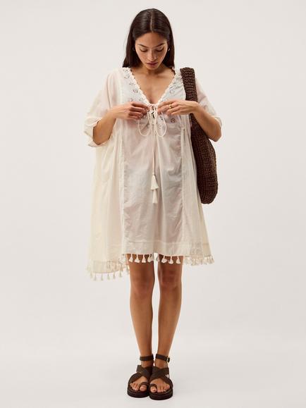 Monsoon Astrid Embellished Mini Kaftan, White, White