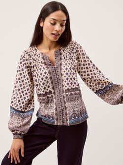 Monsoon Hern Floral Jersey Blouse, Cream, Cream