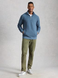 White Stuff Sidmouth Cotton Zip Neck Sweatshirt, Blue, 