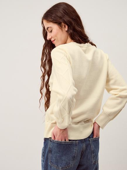 Monsoon Elsie Floral Cable Knit Jumper, Cream/Multi - view 2, Cream/Multi