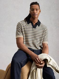 White Stuff Thame Striped Cotton Linen Blend Polo Shirt, Navy/Multi, Navy/Multi