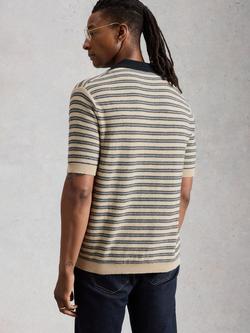 White Stuff Thame Striped Cotton Linen Blend Polo Shirt, Navy/Multi - view 2, Navy/Multi