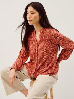 Monsoon Palmer Floral Jersey Shirt, Red, Red