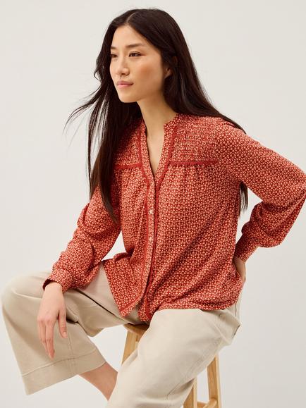 Monsoon Palmer Floral Jersey Shirt, Red, Red