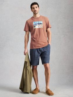 White Stuff Abersoch Mountain Print Linen T-Shirt, Pink, Pink