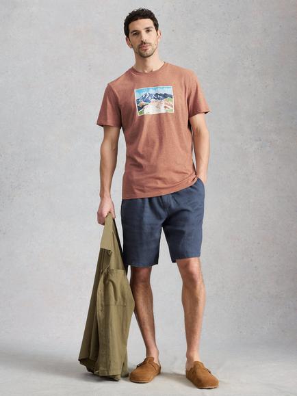 White Stuff Abersoch Mountain Print Linen T-Shirt, Pink, Pink