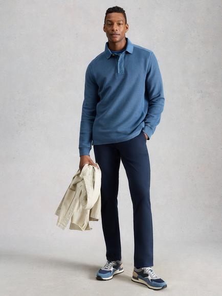 White Stuff Sidmouth Cotton Polo Neck Sweatshirt, Blue, Blue