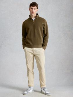 White Stuff Sidmouth Cotton Zip Neck Sweatshirt, Khaki, Khaki