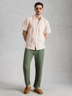 White Stuff Ely Stripe Short Sleeve Cotton Shirt, Orange/Multi