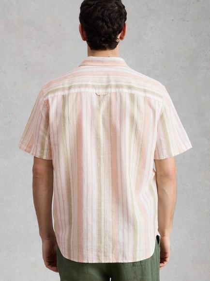 White Stuff Ely Stripe Short Sleeve Cotton Shirt - view 2, Orange/Multi