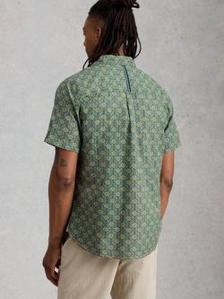 White Stuff Finsbury Cotton Geometric Short Sleeve Shirt, Green - view 2, Green