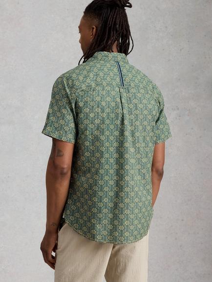 White Stuff Finsbury Cotton Geometric Short Sleeve Shirt, Green - view 2, Green