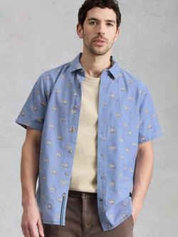 White Stuff Finsbury Camel Print Shirt, Mid Blue, Mid Blue