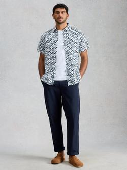 White Stuff Finsbury Cotton Regular Fit Geometric Shirt, White/Blue, White/Blue