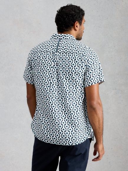 White Stuff Finsbury Cotton Regular Fit Geometric Shirt, White/Blue - view 2, White/Blue