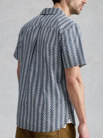 White Stuff Hayle Cotton Abstract Short Sleeve Shirt, Blue - view 2, Blue