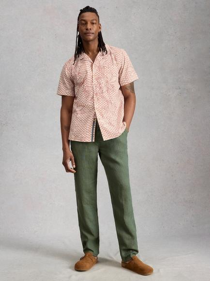White Stuff Hayle Cotton Geometric Short Sleeve Shirt, Pink, Pink