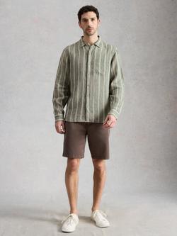 White Stuff Keswick Pure Linen Striped Long Sleeve Shirt, Green, Green