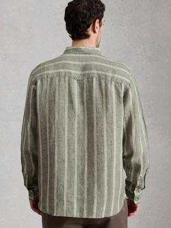 White Stuff Keswick Pure Linen Striped Long Sleeve Shirt, Green - view 2, Green