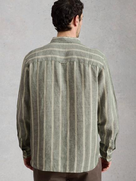White Stuff Keswick Pure Linen Striped Long Sleeve Shirt, Green - view 2, Green