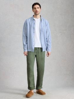 White Stuff Keswick Pure Linen Striped Long Sleeve Shirt, Blue, Blue