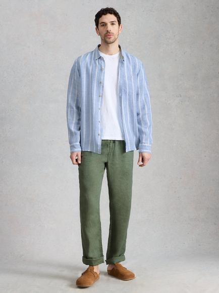 White Stuff Keswick Pure Linen Striped Long Sleeve Shirt, Blue, Blue