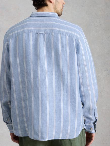White Stuff Keswick Pure Linen Striped Long Sleeve Shirt, Blue - view 2, Blue