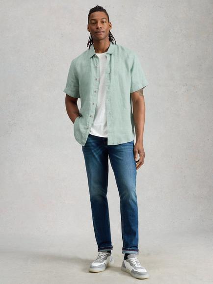White Stuff Keswick Short Sleeve Linen Shirt, Pale Green, Pale Green