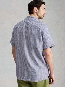 White Stuff Keswick Pure Linen Striped Short Sleeve Shirt, Navy - view 2, Navy