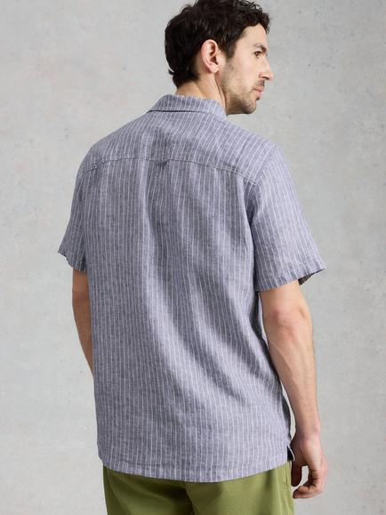 White Stuff Keswick Pure Linen Striped Short Sleeve Shirt, Navy - view 2, Navy