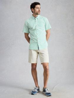 White Stuff Salcombe Geometric Print Short Sleeve Shirt, White/Green, White/Green
