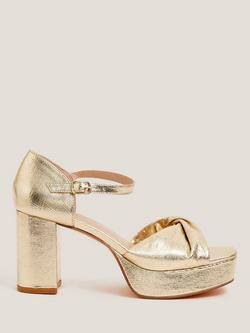 Monsoon Hala Metallic Block Heel Sandals, Gold, Gold