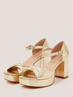 Monsoon Hala Metallic Block Heel Sandals, Gold - view 2, Gold