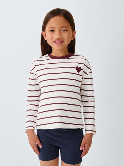 John Lewis Kids' Heart Striped Long Sleeve Top, Pack of 2, Multi - view 2, Multi