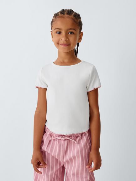 John Lewis Kids' Heart Embroidered Ribbed T-Shirts, Pack of 3, Multi - view 2, Multi