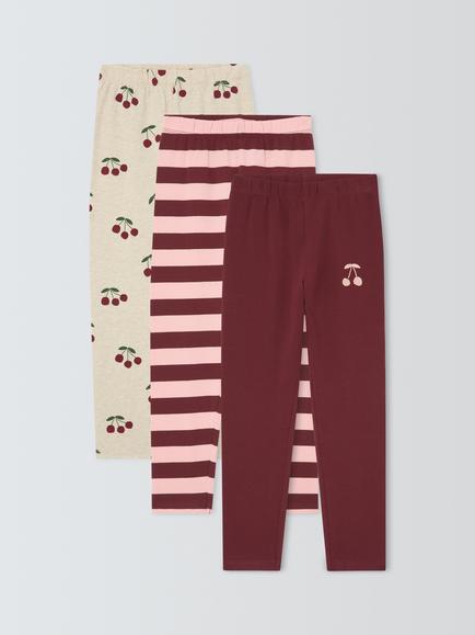 John Lewis Kids' Cherry Leggings, Pack of 3, Multi, Multi