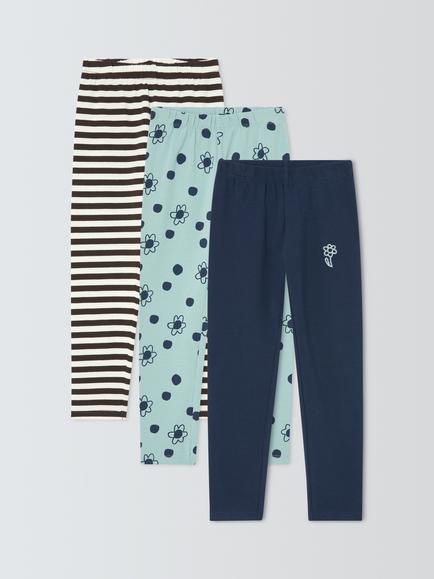 John Lewis Kids' Floral Stripe Leggings, Pack of 3, Multi, Multi