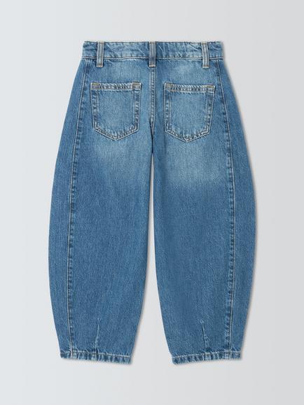 John Lewis Girls' Floral Embroidered Barrel Leg Jeans, Blue Denim - view 2, Blue Denim