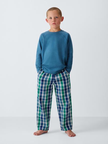 John Lewis Kids' Plain Top & Woven Bottoms Pyjamas, Pack of 2, Blue - view 2, Blue