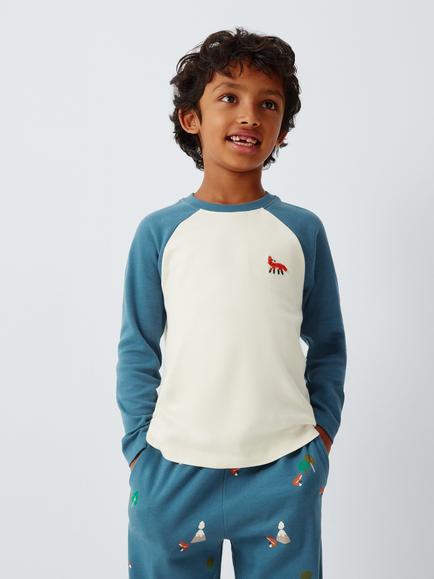 John Lewis Kids' Fox Jersey Pyjamas, Blue, Blue
