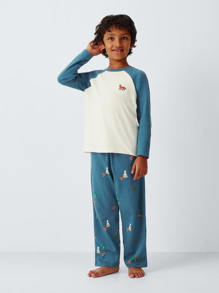 John Lewis Kids' Fox Jersey Pyjamas, Blue - view 2, Blue