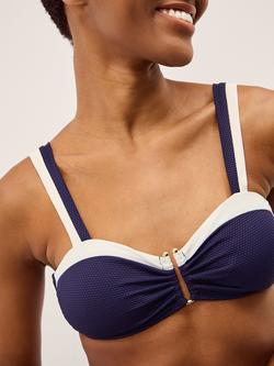 Monsoon Sabrina Colour Block Bikini Top, Navy/White - view 2, Navy/White
