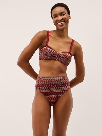 Monsoon Zaria Crochet Bikini Top, Burgundy/Multi, Burgundy/Multi