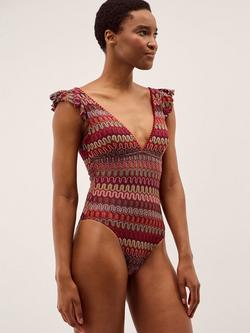 Monsoon Zaria Crochet Swimsuit, Burgundy/Multi, Burgundy/Multi