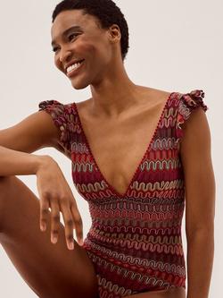 Monsoon Zaria Crochet Swimsuit, Burgundy/Multi - view 2, Burgundy/Multi