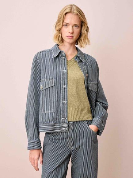 Brora Stripe Cotton Canvas Jacket, Midnight/White, Midnight/White