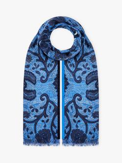 Brora Abstract Botanical Pure Wool Stole, Cornflower/Navy, Cornflower/Navy