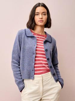 Brora Contrast Collar Pure Wool Cardigan, Lake, Lake