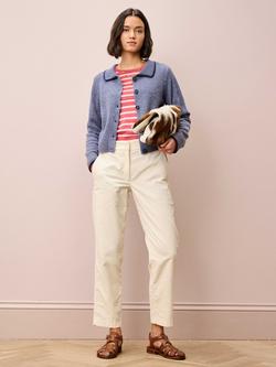 Brora Contrast Collar Pure Wool Cardigan, Lake - view 2, Lake