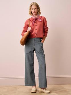 Brora Contrast Collar Pure Wool Cardigan, Papaya - view 2, Papaya